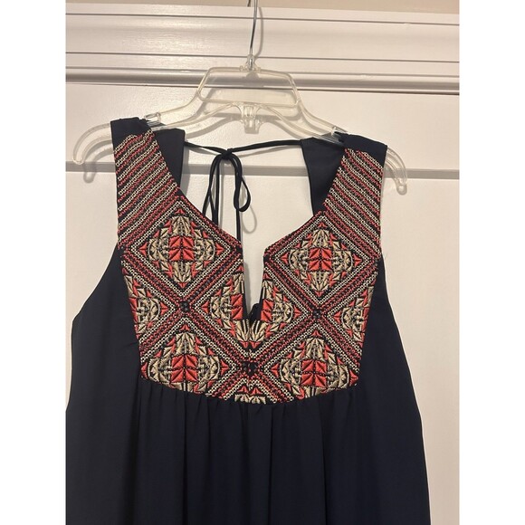 Fifth & Park Hi Low Navy Blue Dress Embroidered Size 4 Boho Y2K Modest  Tank - Picture 2 of 7